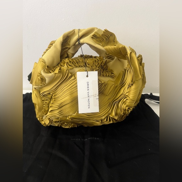 New DRIES VAN NOTEN Pleated Ruffled Satin Twisted Top Handle Bag Tote Handbag - Picture 7 of 10